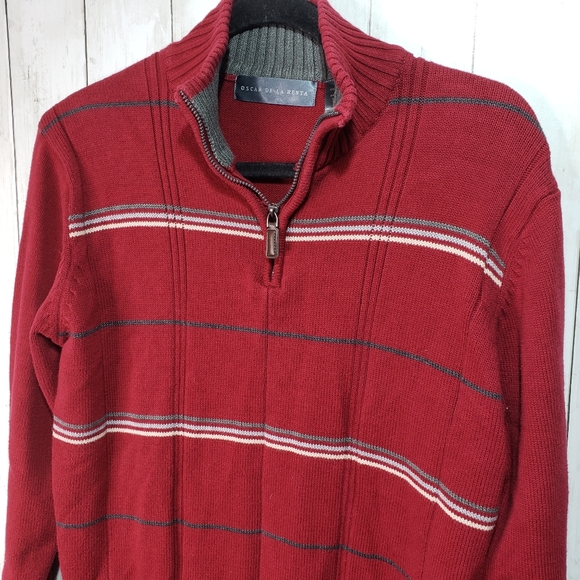 Oscar De La Renta Men's Red Cotton ¼ Zip Sweater - Picture 2 of 5